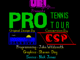 Pro Tennis Tour title screen for ZX Spectrum